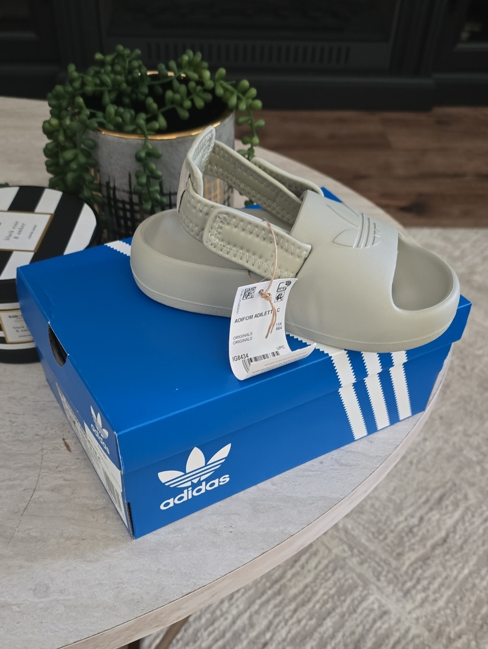 adidas Kids Slide Sandals in Light Sage